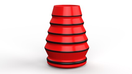 Simple Red Vase. Tapered body with black stripes. 3d render. White background