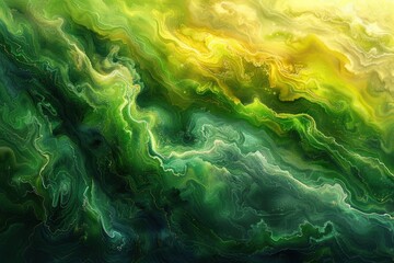 Obraz premium A digital artwork featuring a swirling, abstract marble pattern in shades of green and yellow