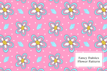 fancy colorful flower pattern for gift wrapping. doodle daisy flower. vintage flower pattern background print. floral seamless pattern pink background. cute flower seamless pattern background.