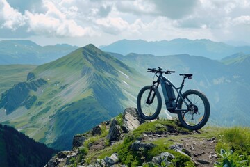 Fototapeta premium Electric bike on hill in mountains on summer day