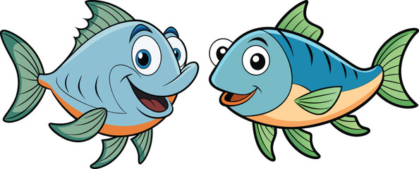 set a cute cartoon of  fish