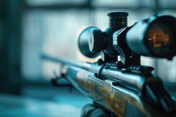 Fototapeta premium Close-up shot of a rifle on a table
