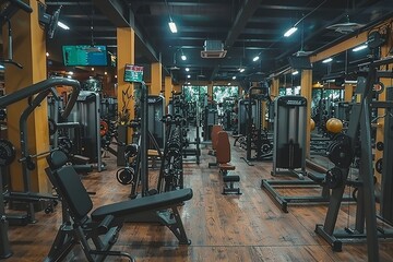 Fototapeta premium Well equipped gym with modern fitness equipment and a clean organized layout