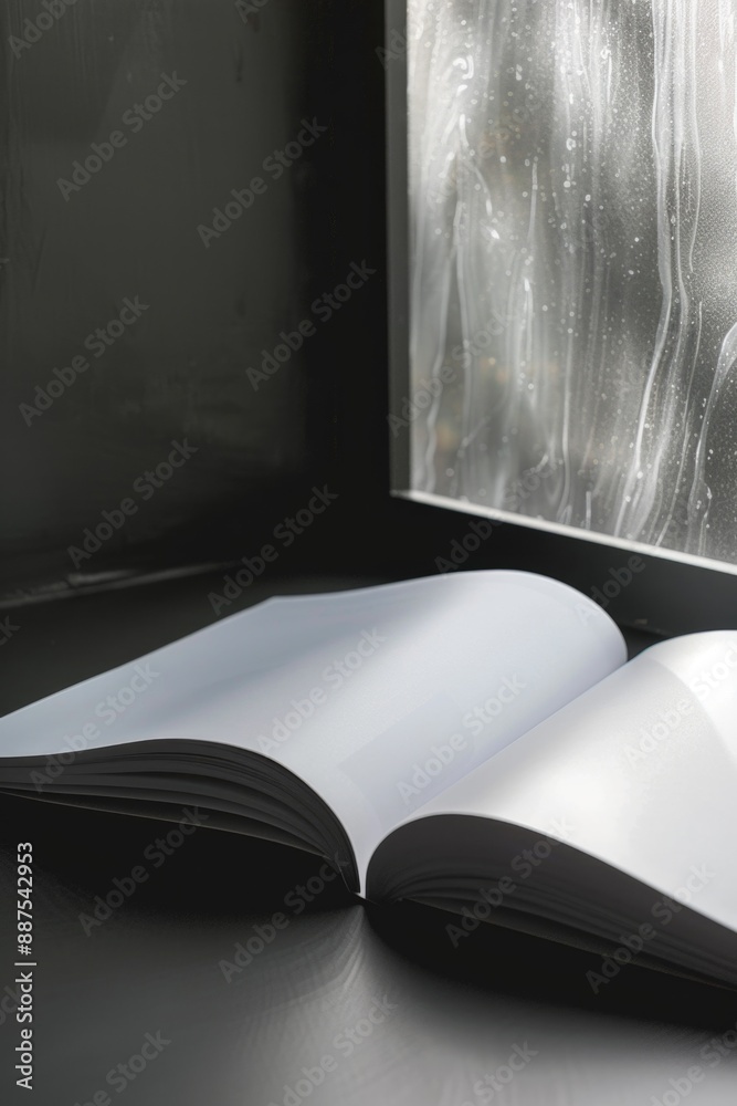 Aufkleber a book sitting on a table next to a window, possibly used for reading or inspiration