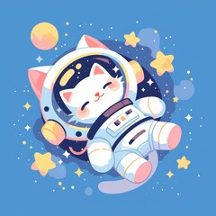 A cute white cat in a zero gravity environment space
