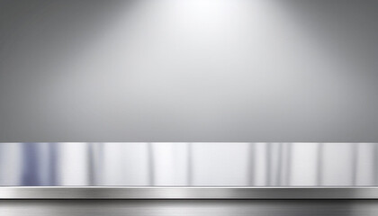 Minimalist metal shelf set against a gray background, illuminated by a spotlight, perfect for displaying products or showcasing designs.