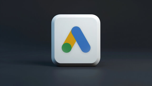 Google Ads app white 3d icon on a dark background
