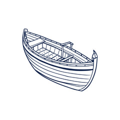 Fishing Boat vector line art on white background