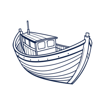 recommend clip art: Fishing Boat vector line art on white background