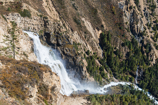 Beautiful waterfall in the Himalayas. Phoksundo waterfall in Dolpa, Nepal