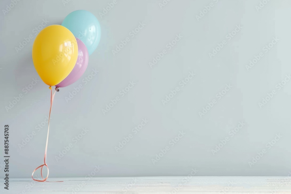 Aufkleber bright multicolored balloon on a soft white mockup surface for joyful promotional content sunny dayt