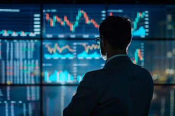 A financial expert addresses a monetary error with a cautious approach, examining digital charts to strategize corrective measures, emphasizing precision and expertise in financial analysis.