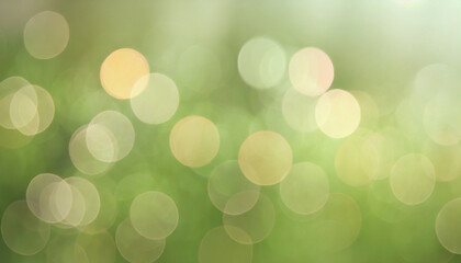 Fototapeta premium Abstract background of blurry circles of light, creating a soft and dreamy effect. The colors are mainly green and white, with a touch of golden.