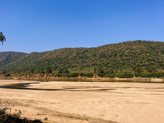 View of a magnificent sandy Brahmani River on the lap of the hills