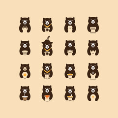 Obraz premium cute bear cartoon flat icon set logo design vector