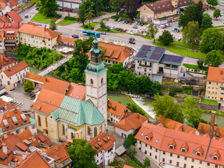 Bird's-Eye View: Skofja Loka Townscape Captured by Drone in Slovenia