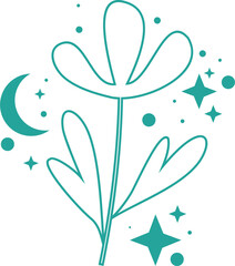 Aesthetic Floral Line Circle Moon