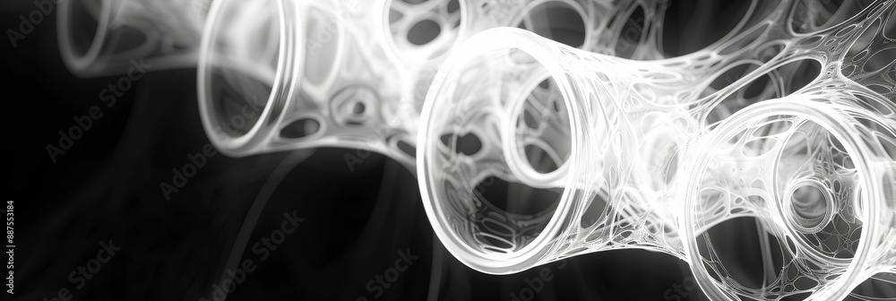 Poster abstract white web design - abstract digital art design with a white web-like structure on a black b