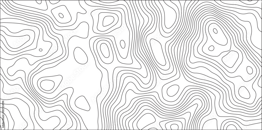 Poster Topographic Map Contour Lines Background with Detailed Vector Geography, and Design. Cartography Ocean topographic line map with curvy wave.