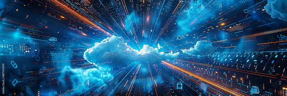Poster cloud computing, digital transformation, future technology - a futuristic abstract representation of
