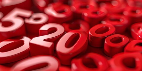 A 3-dimensional red number 3D illustration with a 20% off promotion on a red backdrop for a business.