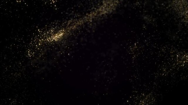 Small tiny particles on black background 4k footage, gold and silver mix particles explosion for awards background, titles animation, rich videos overlays