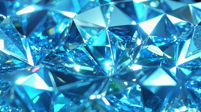 Mesmerizing blue diamonds create geometric landscape. Facets reflect intense azure light, creating prismatic effect. 