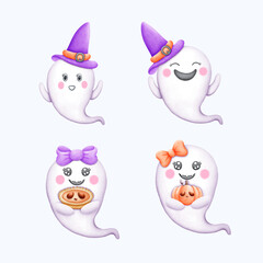 Fototapeta premium Cute Watercolor Halloween Clipart - Trick or Treat Illustration