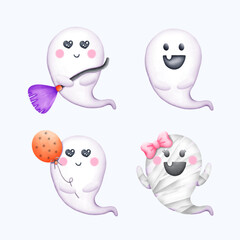 Cute Watercolor Halloween Clipart - Trick or Treat Illustration