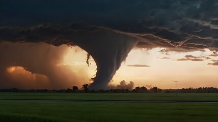 Obraz premium Tornado with sunrise background.