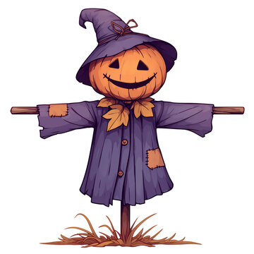 recommend clip art: a 2d cartoon clipart drawing of a scarecrow on an isolated transparent background