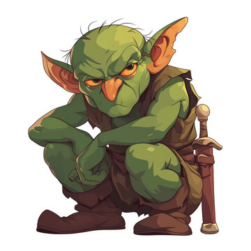 a 2d cartoon clipart drawing of a goblin on an isolated transparent background
