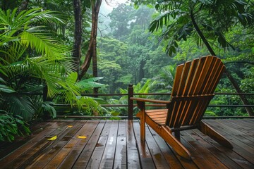 Obraz premium Serene Rainforest Porch with Wooden Chair