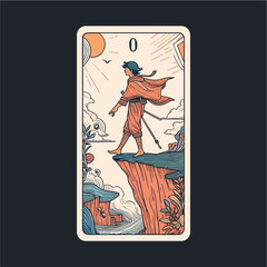 The Fool Tarot Card: Hand-Drawn Whimsical Engraved Illustration