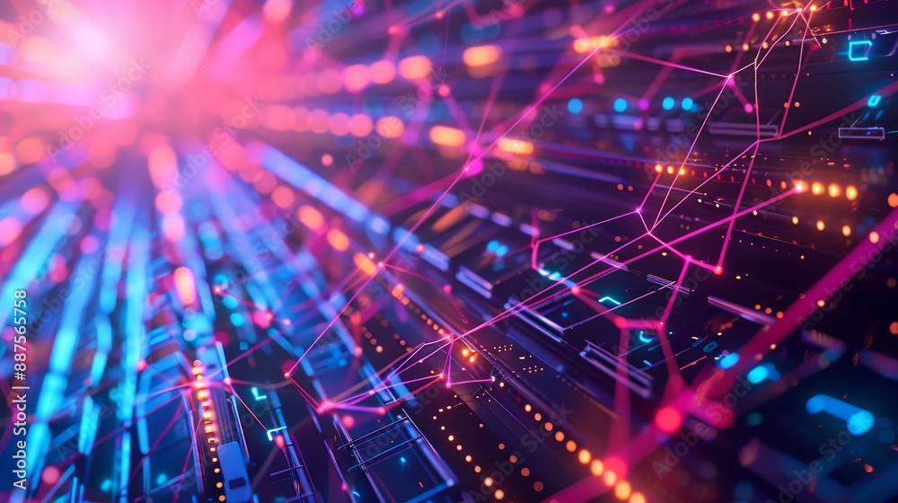 Poster abstract digital network with neon lights - a futuristic abstract digital network with neon lights, 