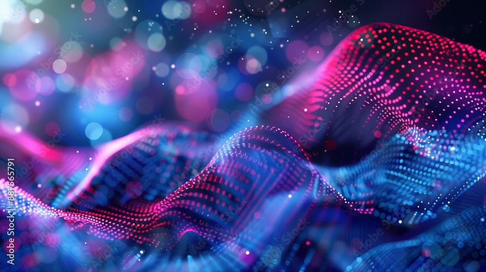 Poster abstract digital waves with bokeh - an abstract digital wave with a futuristic and colorful backgrou