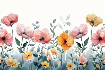 Naklejka premium Watercolor Floral Garden Border