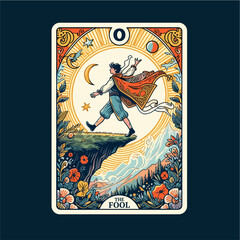 The Fool Tarot Card: Enchanting Hand-Drawn Colorful Illustration