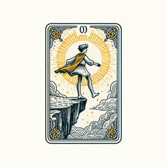 The Fool Tarot Card: Radiant Hand-Drawn Engraved Illustration