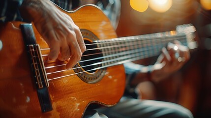 Obraz premium Acoustic Guitar And Music, Classic And Expressive, High Quality Background