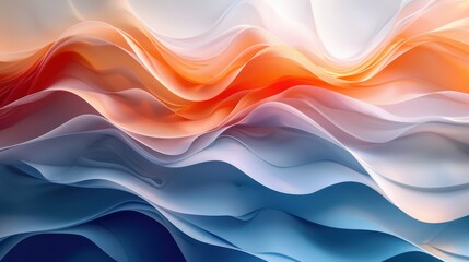 An abstract background, dynamic waves of orange, blanc, and blue, layered textures and smooth gradients