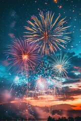 Colorful Fireworks on twilight background 