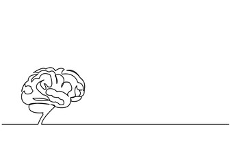 continuous single drawn one line brain hand-drawn picture silhouette. Line art. Doodle