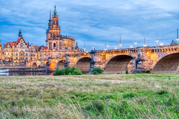 Dresden – a city in eastern Germany. View of the Augustus Bridge.