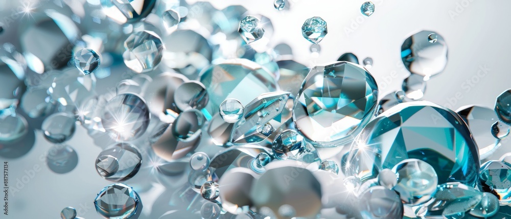 Poster artistic expression through transparent glass and crystal elements in a bright, contemporary studio 