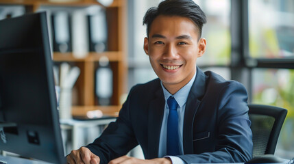 A dashing young executive managing tasks at the office.