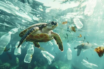 Ocean pollution threatens sea turtle habitat.