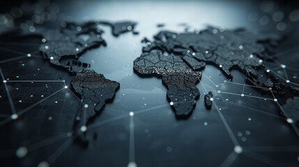 Obraz premium Digital World Map with Technological Lines, Evoking a Sense of Technology and Global Connectivity. Ideal for Representing Modern Technological Advances and Networked World.