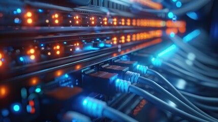 Naklejka premium optic fiber connected to switch