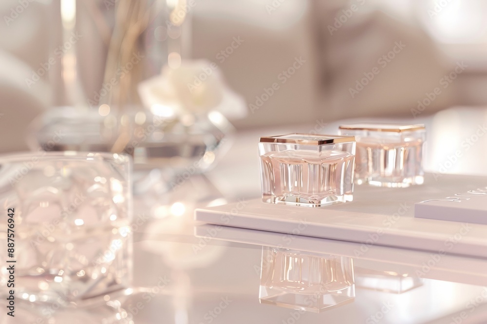 Poster elegant modern workplace with sophisticated glass and crystal-inspired web design elements on digita